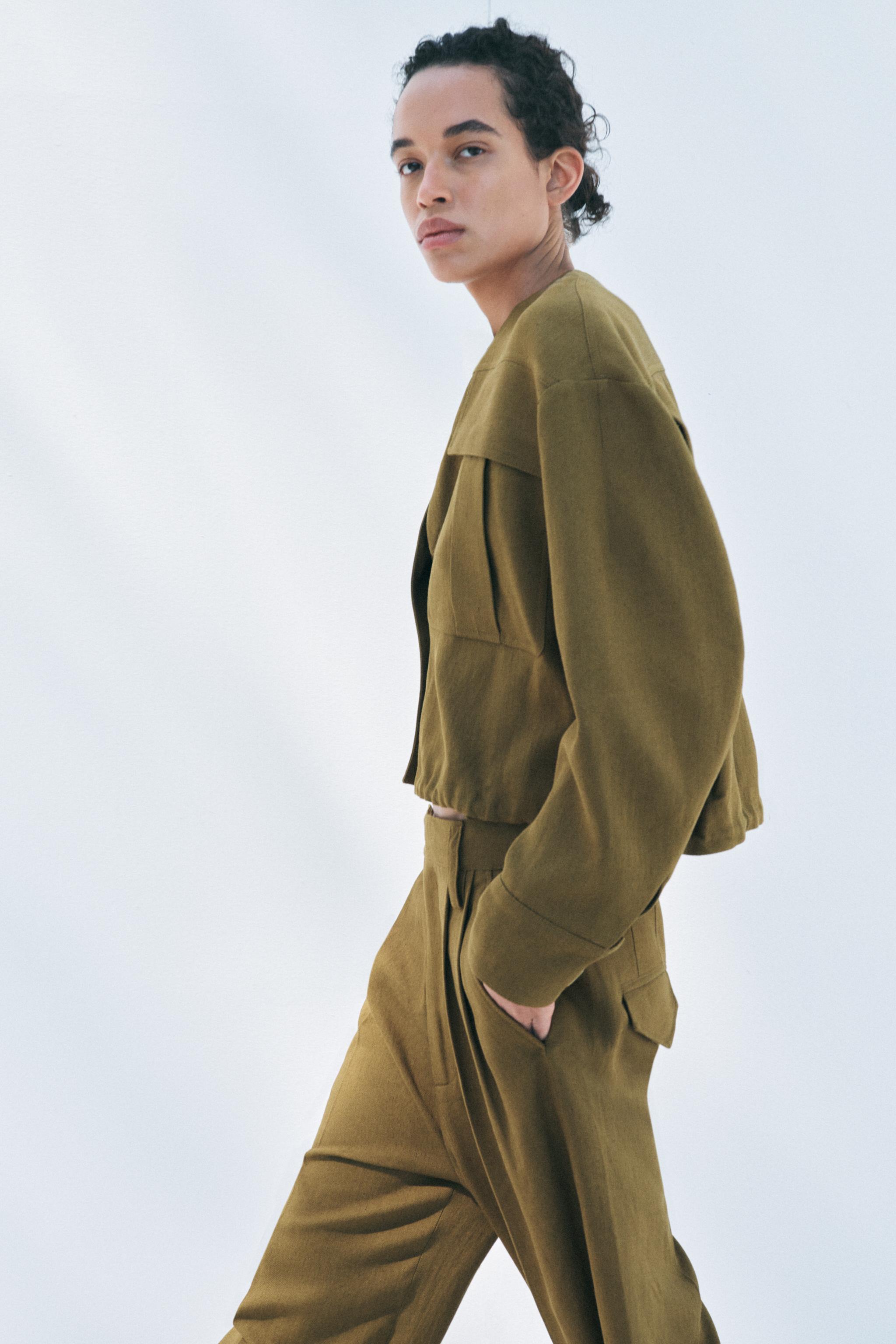 LINEN BLEND BOMBER JACKET ZW COLLECTION - Olive green | ZARA