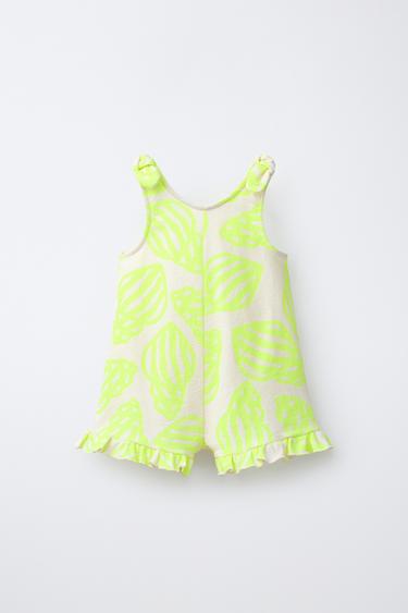 SHORT JUMPSUIT WITH KNOTS AND FLUORESCENT SHELL PRINT - Neon yellow by Zara
