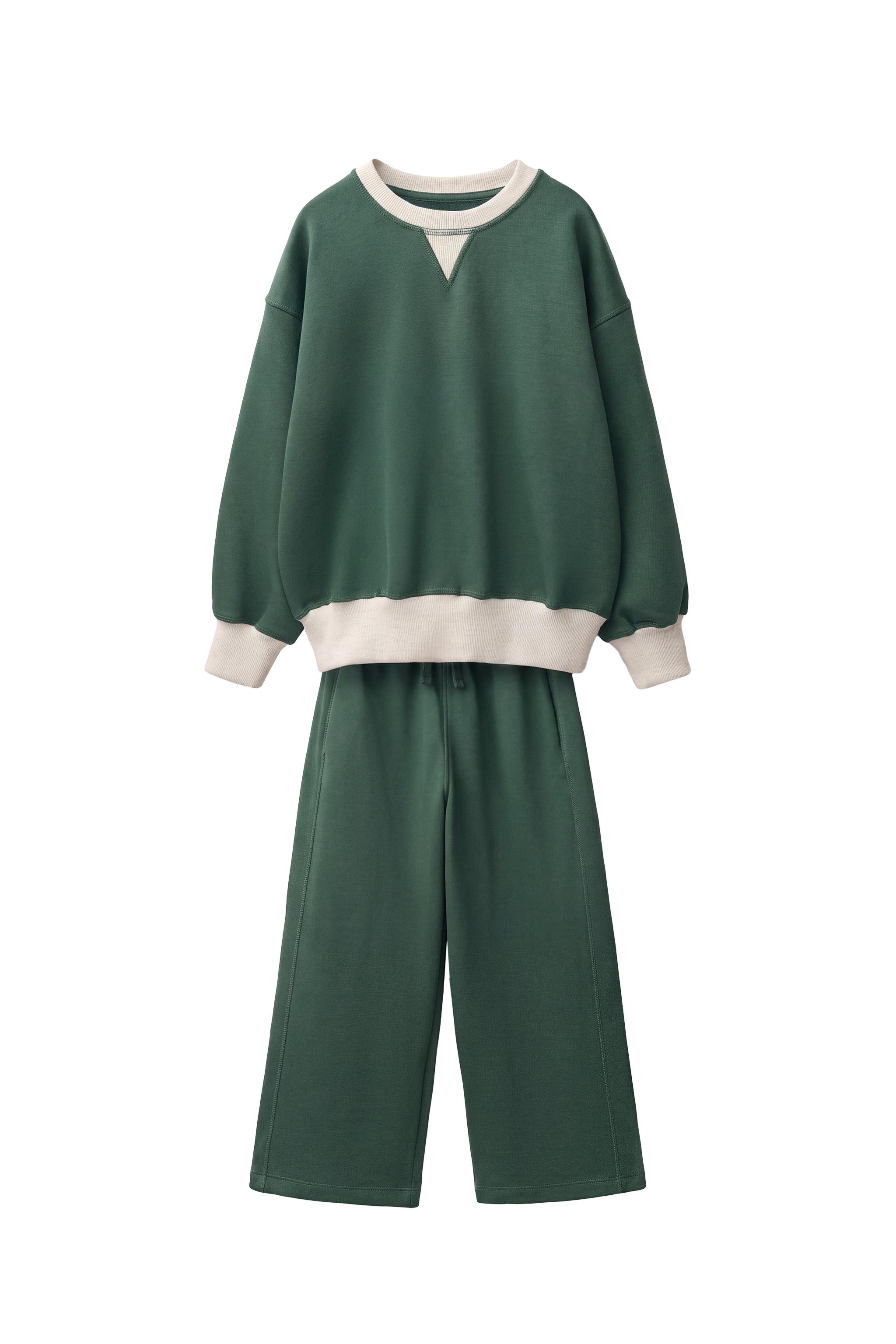 COLOR BLOCK SWEATSHIRT AND WIDE LEG PANTS SET - Green | ZARA