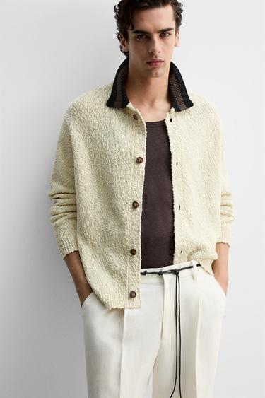 CONTRAST COLLAR CARDIGAN - Ecru by Zara - Image 4
