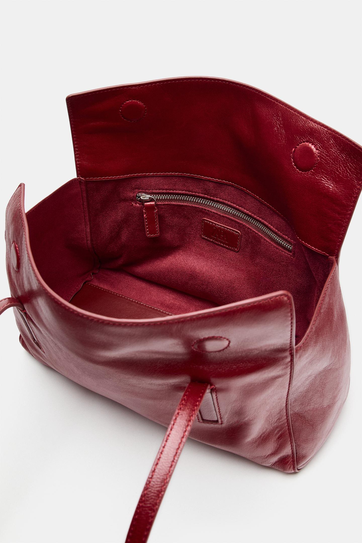Женская сумка Zara Leather Shoulder, цвет: Красный — фото 6