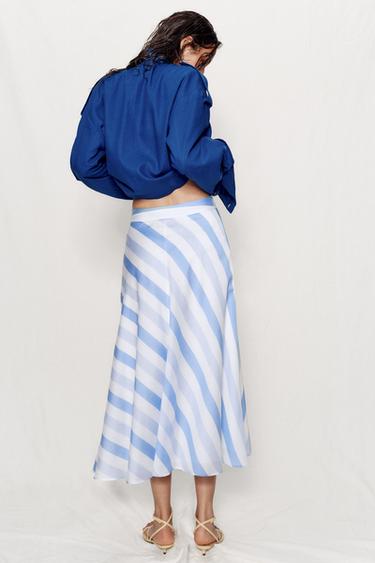 JUPE MI-LONGUE À RAYURES - Bleu / Blanc de Zara - Image 3