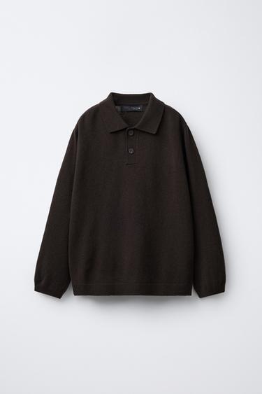 POLO EN MAILLE 100% LAINE - Marron foncé de Zara