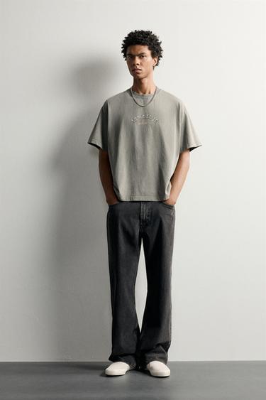 Zara RELAXED FIT GRAPHIC T-SHIRT - Stone - Image 0