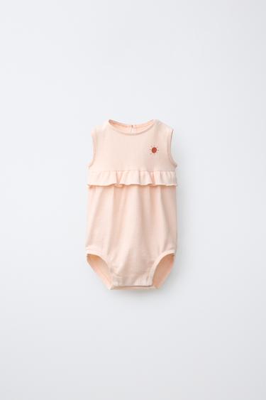 EMBROIDERED SUN RUFFLE BODYSUIT - Tangerine by Zara - Image 0