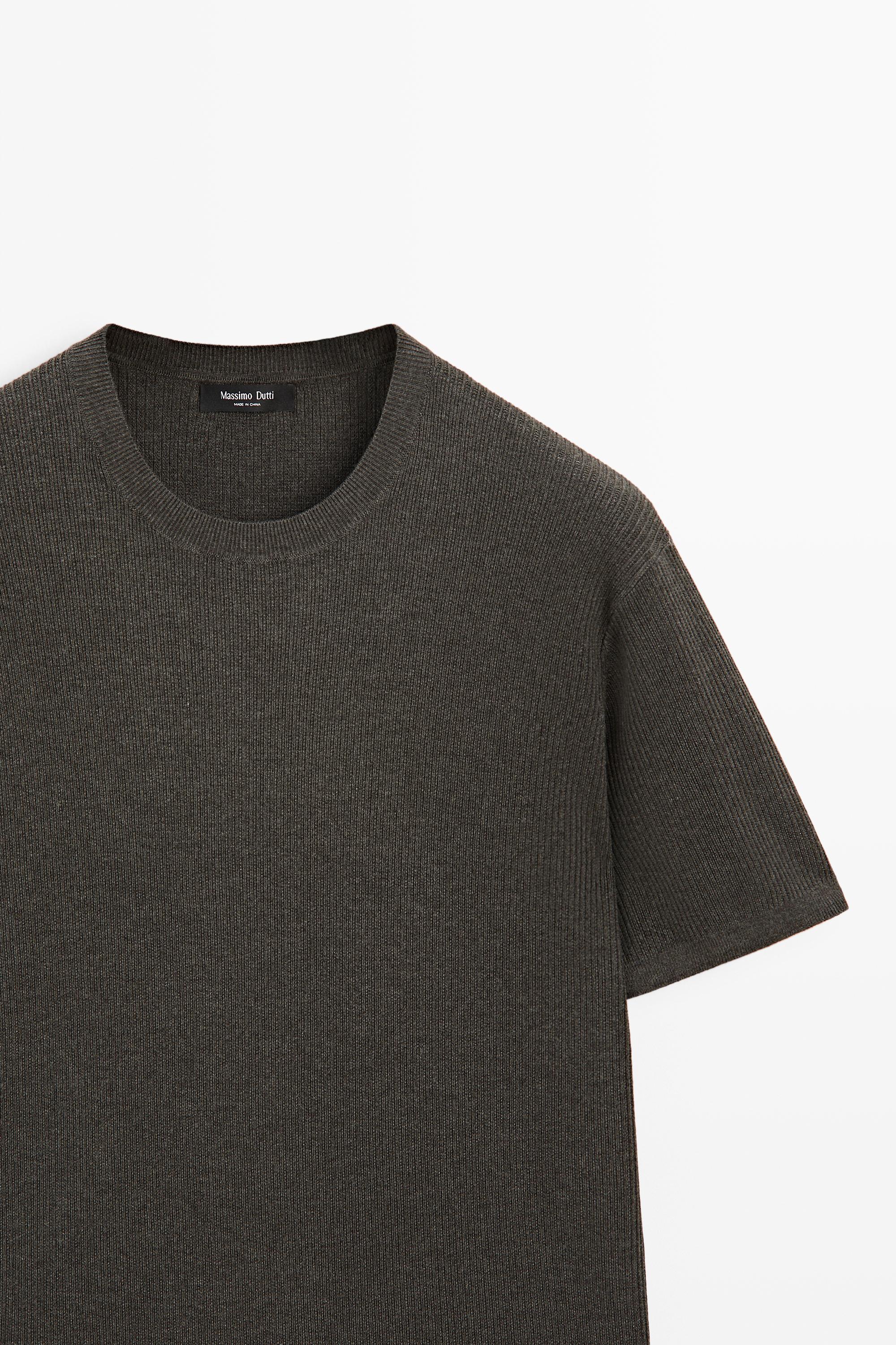 Short sleeve knit cotton blend sweater