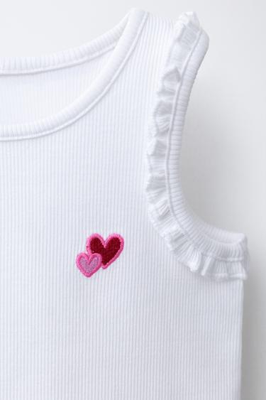 T-SHIRT CÔTELÉ SANS MANCHES BRODÉ - Blanc de Zara - Image 2