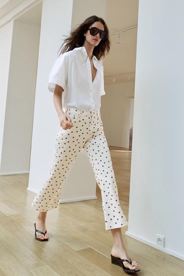 Z1975 MID-WAIST MINI FLARE JEANS WITH DOTS - Oyster-white by Zara