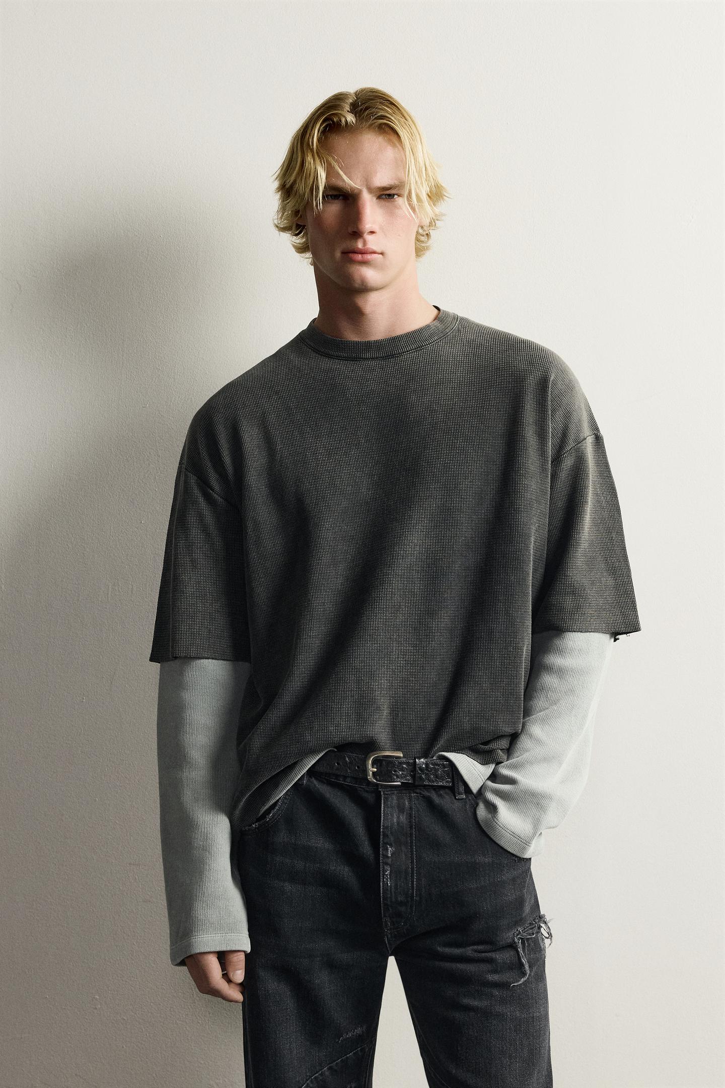 Мужская футболка Zara Washed Texture Knit, цвет: Чёрный — фото 2