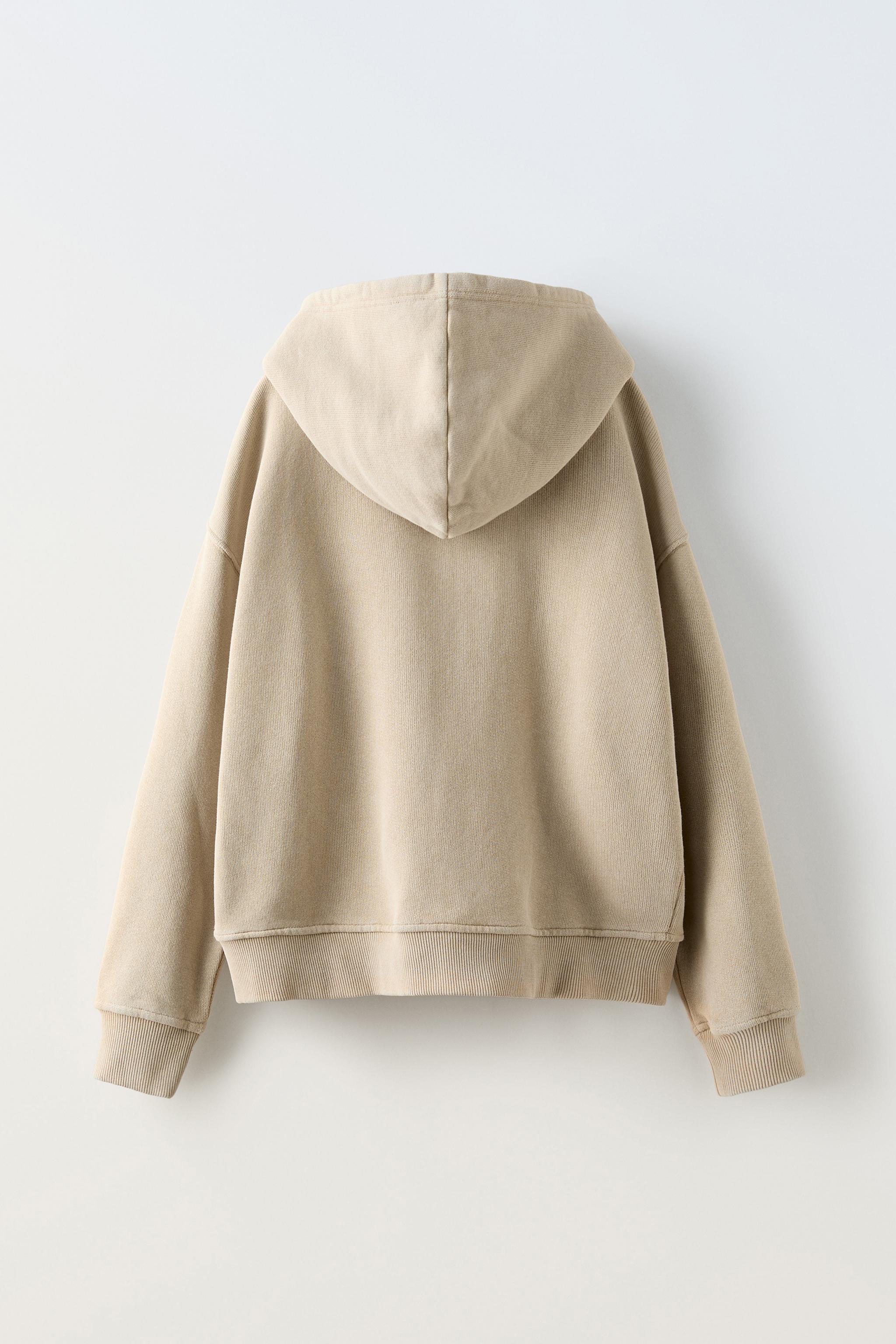 FADED ZIP UP HOODIE WITH LABEL Brown Taupe ZARA United Kingdom