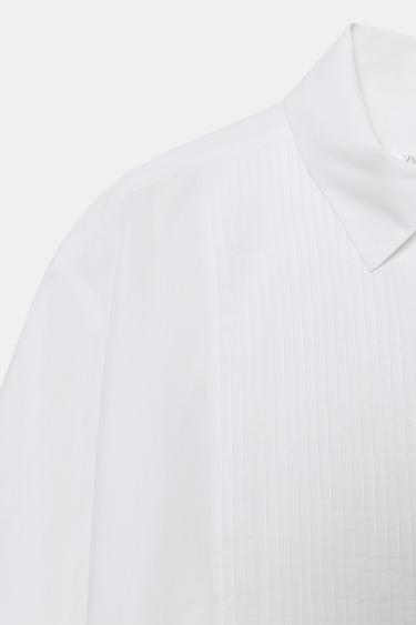 ZW COLLECTION POPLIN SHIRT WITH PLEATED FRONT - White by Zara - Image 7