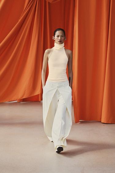 Zara ZW COLLECTION FRONT PLEATED PANTS - Ecru