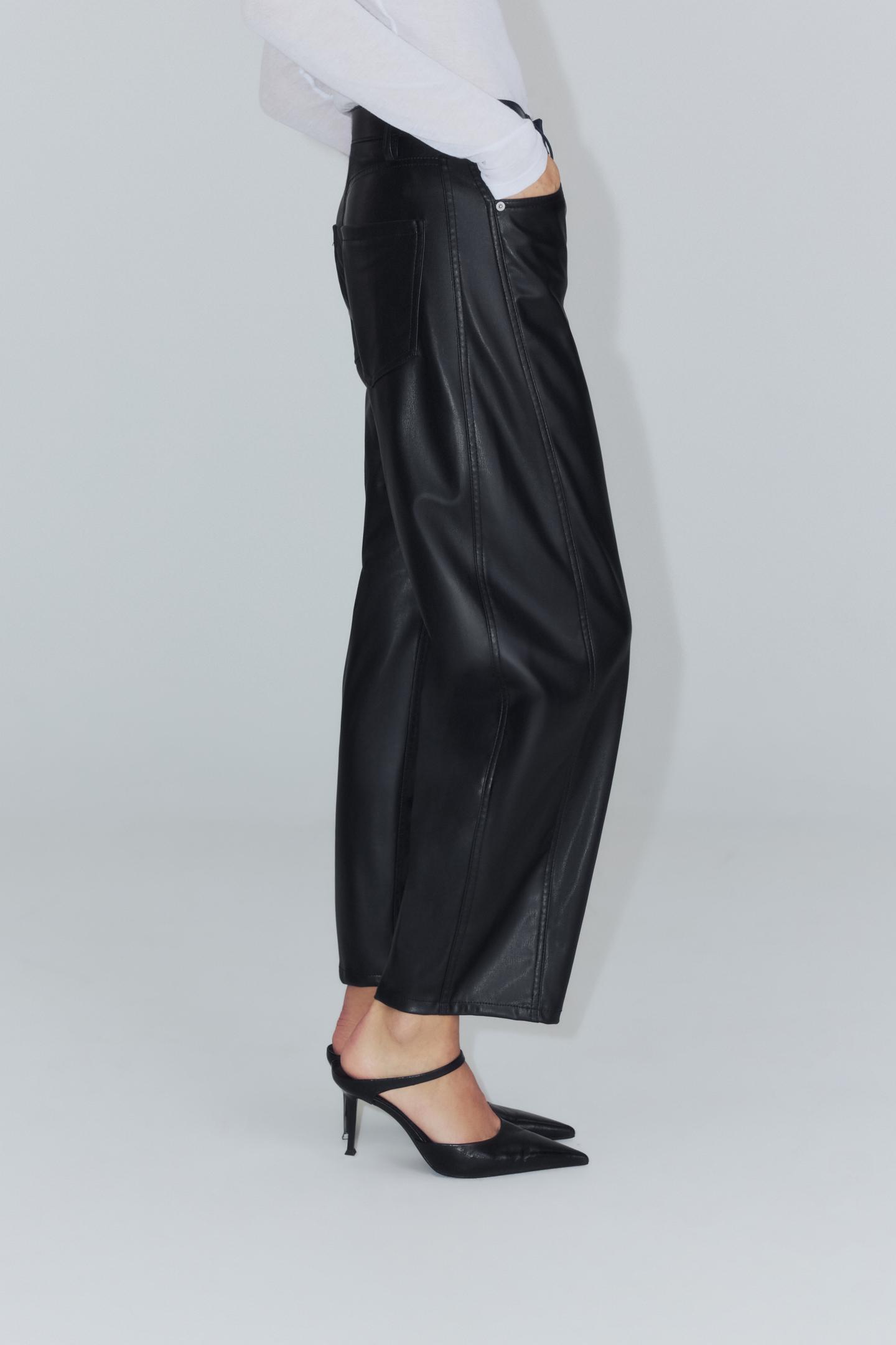 Женские брюки Zara ZW Collection Ankle Faux Leather, цвет: Чёрный — фото 3
