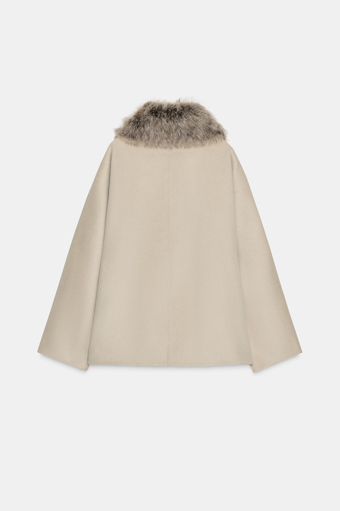 Женская куртка Zara ZW Collection Wool Blend with Faux Fur Collar, цвет: Бежевый — фото 7
