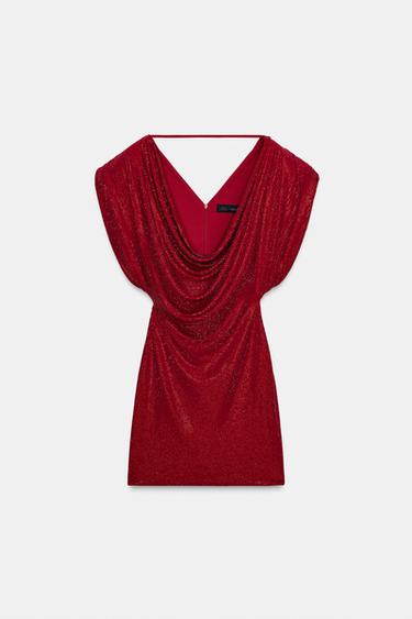 VESTIDO CORTO HOMBRERAS STRASS - Rojo de Zara
