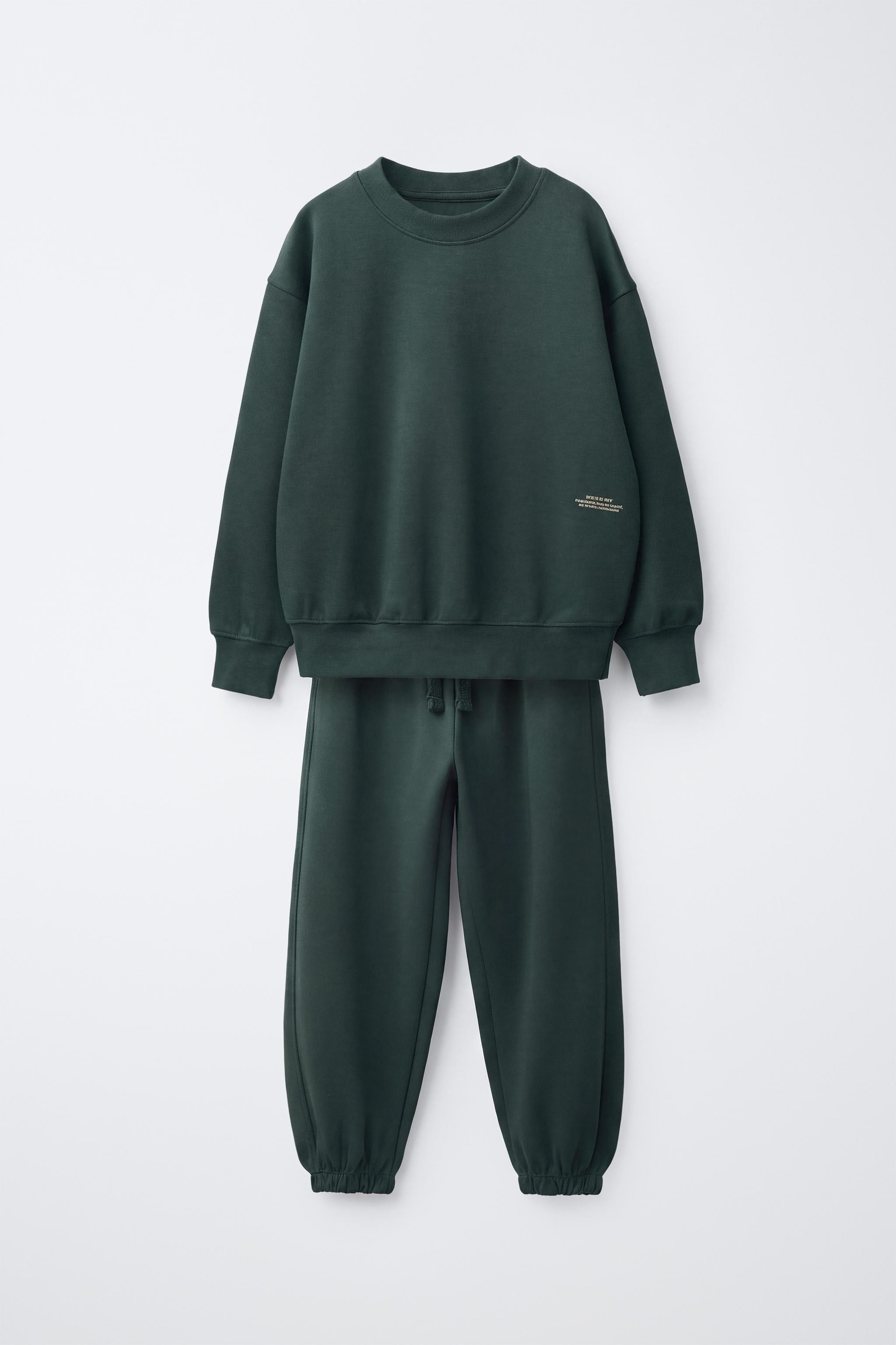TEXT PRINT INTERLOCK SWEATSHIRT AND JOGGER SET