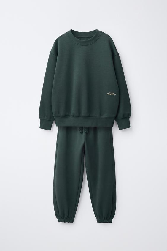 TEXT INTERLOCK JOGGER SET - Green by Zara - Image 0