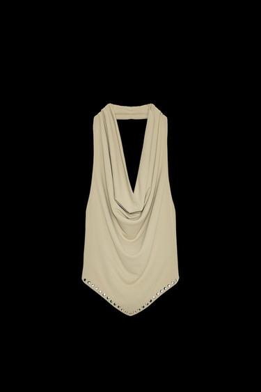 Zara STUDDED HALTER TOP - Gray green - Image 0