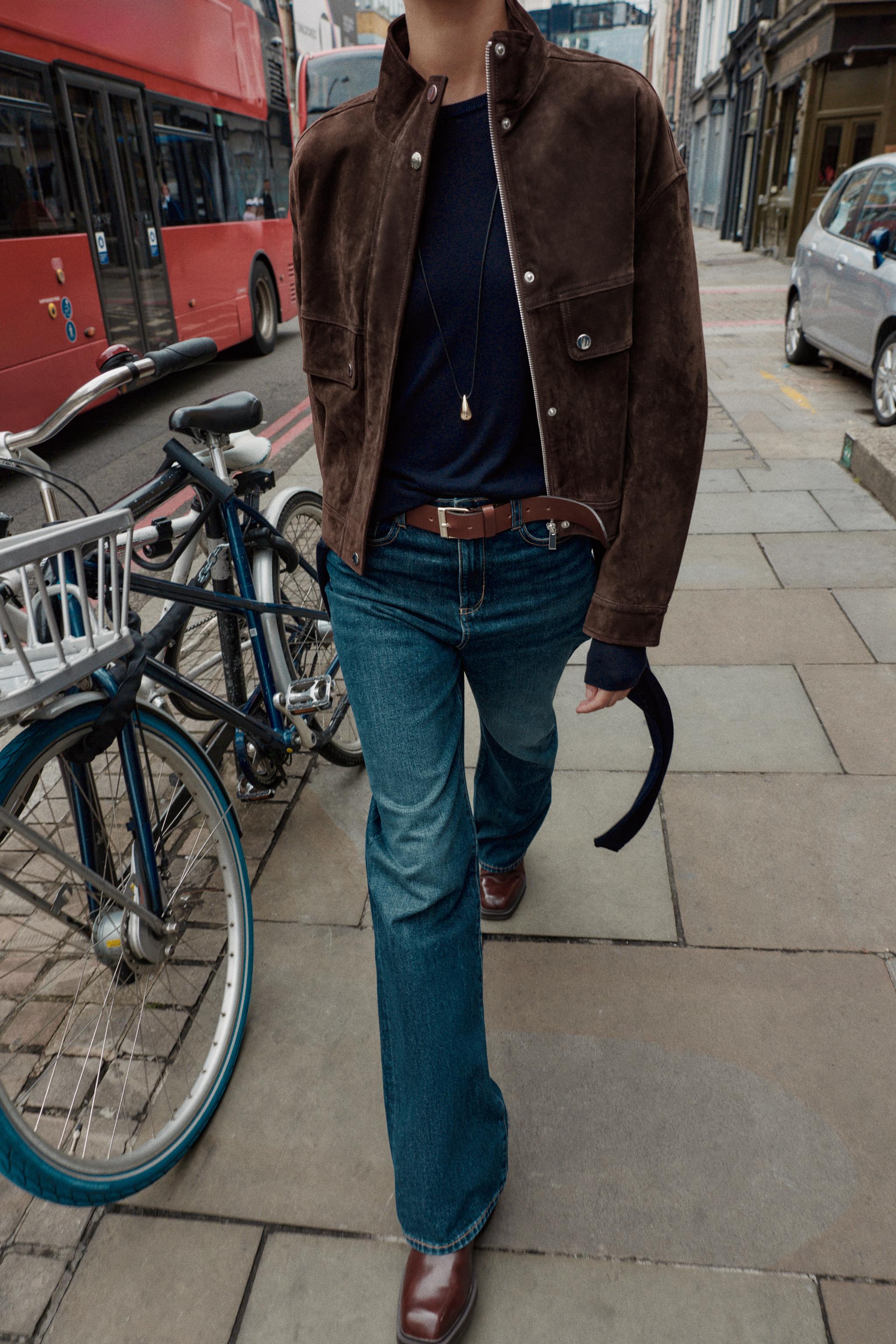 SUEDE LEATHER BOMBER JACKET WITH POCKETS