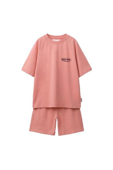 SLOGAN T-SHIRT AND BERMUDA SHORTS SET - Coral by Zara