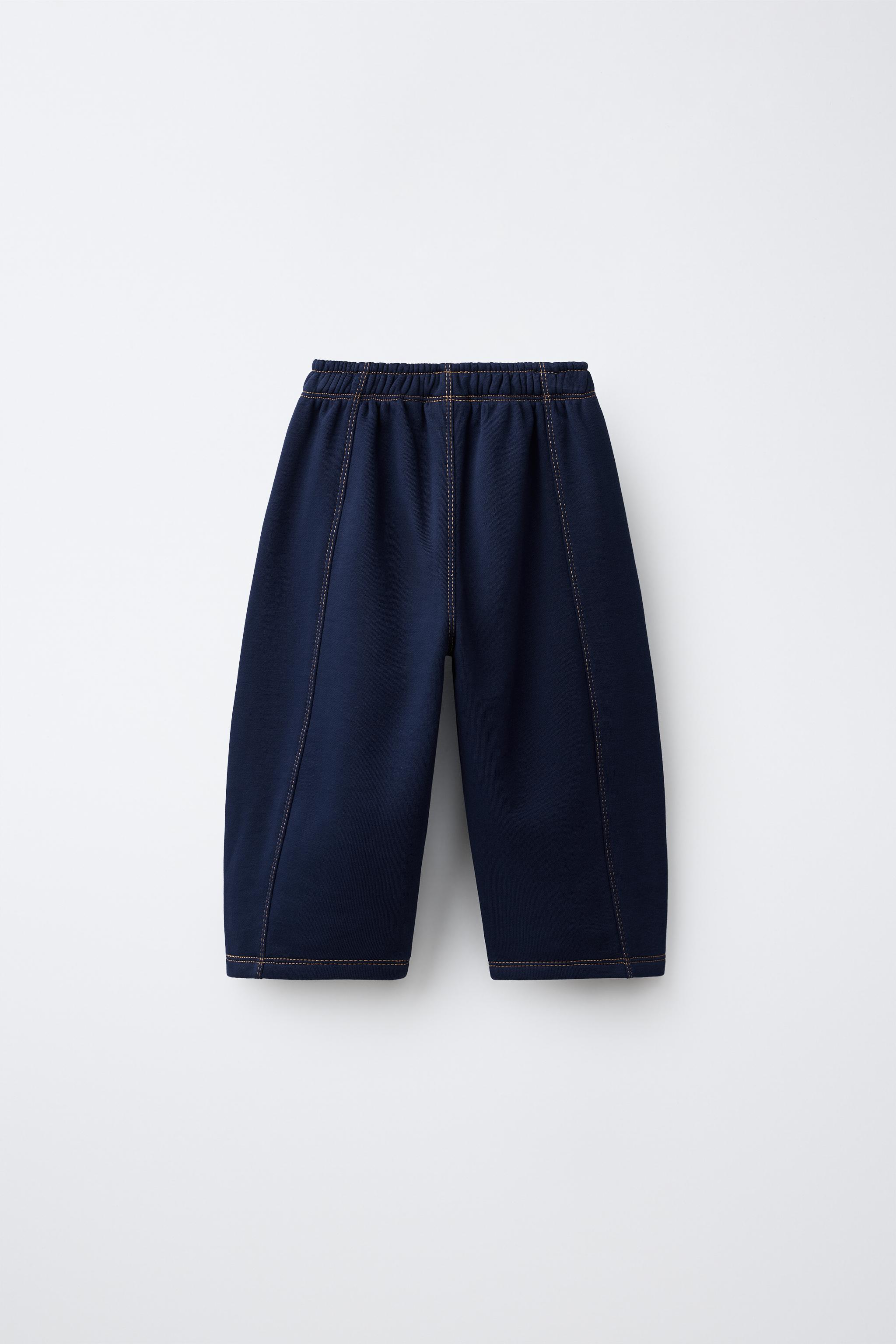 CONTRAST STITCH BALLOON PANTS — Navy blue