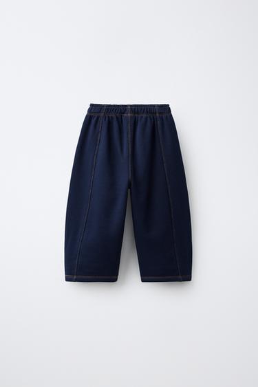 CONTRAST STITCH BALLOON PANTS — Navy blue 2