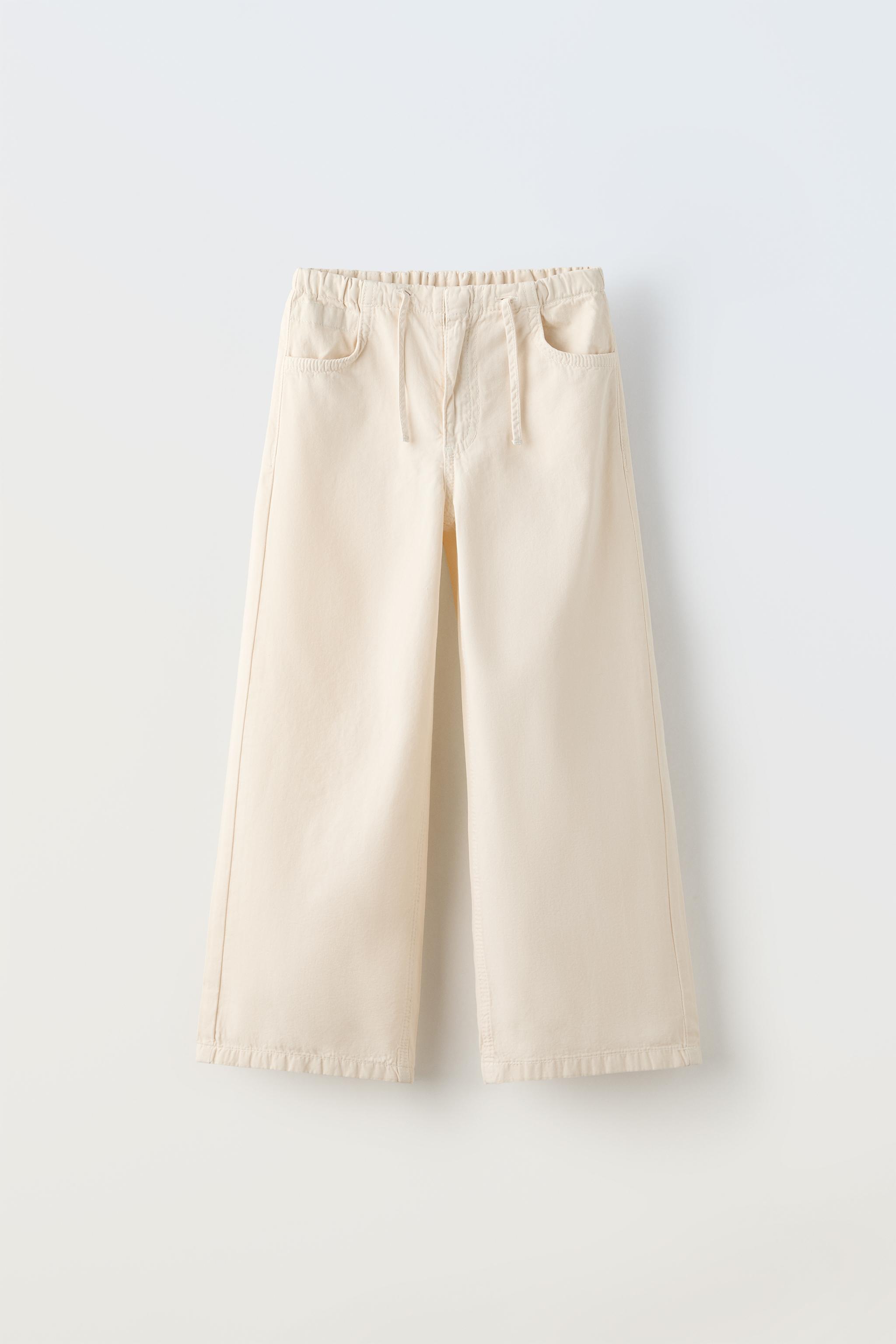 Zara Light Beige Ecru Straight Fit Trousers with Vents, Women's