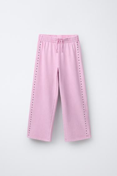 PANTALÓN FELPA WIDE LEG EFECTO LAVADO TACHAS - Rosa lavado de Zara - Imagen 0