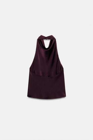 TOP HALTER SATINÉ - Bordeaux de Zara - Image 5