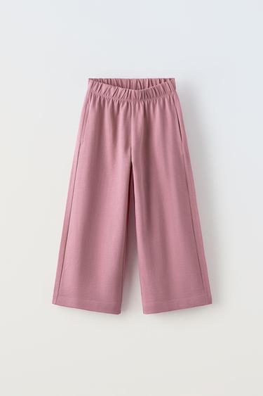 Zara BASIC WIDE LEG PANTS - Mid-pink