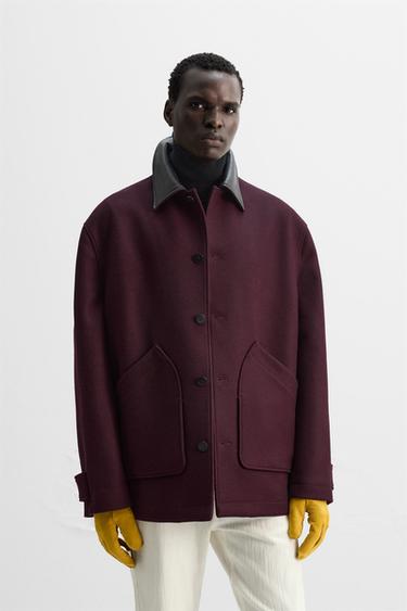 WOOL COAT WITH CONTRAST COLLAR - Burgundy by Zara