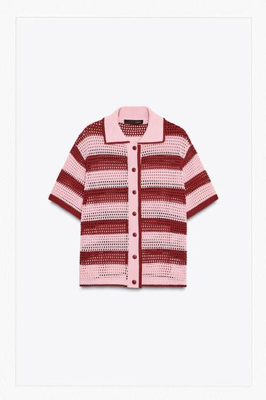 KNITTED POLO CARDIGAN - Pink by Zara