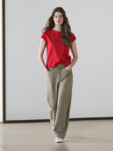 Zara Mid-rise balloon fit jeans - Sand