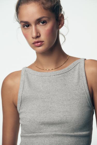 TOP HALTER CÔTELÉ - Gris chiné de Zara - Image 2