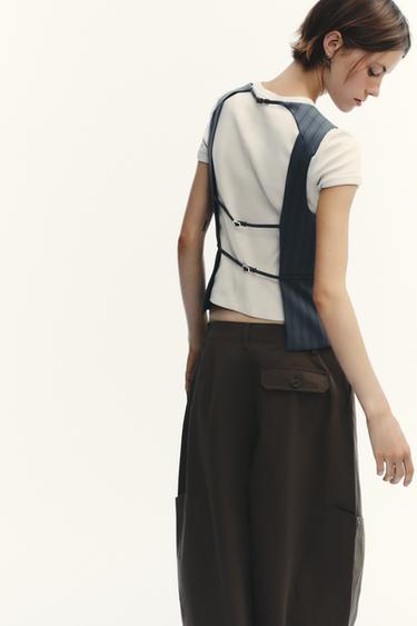 TOP FAÇON GILET À RAYURES TENNIS - Bleu / Gris de Zara - Image 4