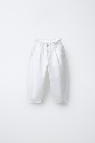 QUẦN JEANS PAPER BAG DÁNG BAGGY - Màu trắng ngà từ Zara