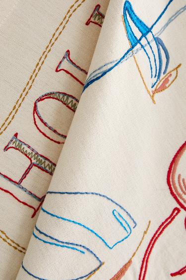 EMBROIDERED HOLIDAY TEA TOWEL - Blue by Zara - Image 3