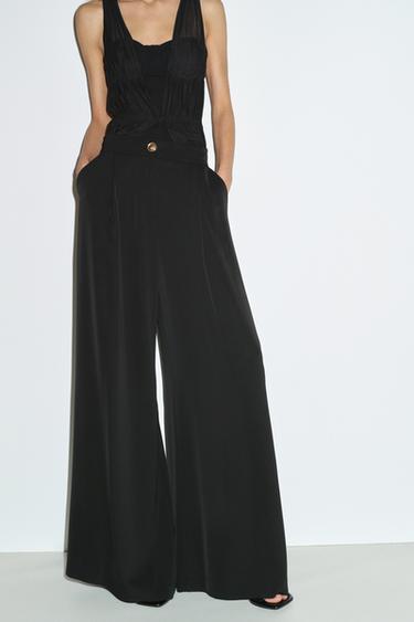 PANTALON PALAZZO BOUTON DORÉ - Noir de Zara - Image 4