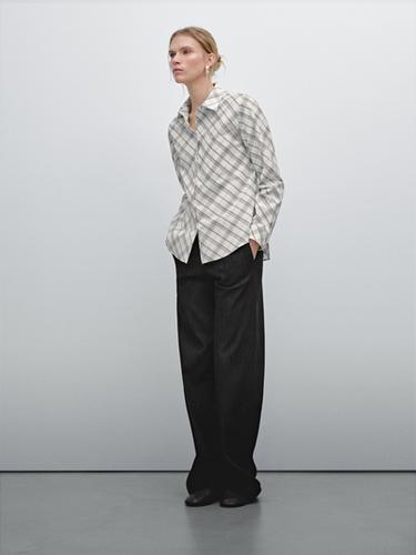 Zara Cotton blend bias-cut check shirt - Oyster-white