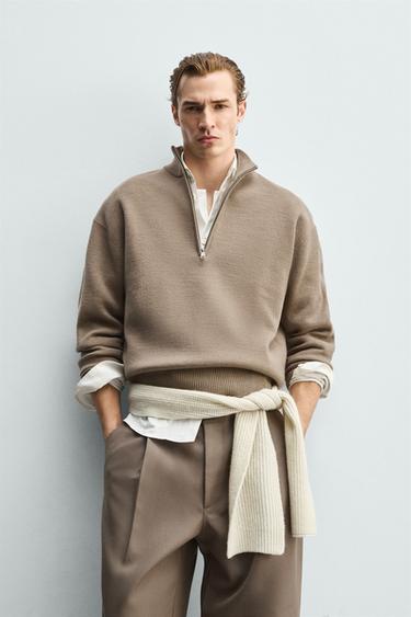 QUARTER-ZIP JUMPER - Beige by Zara
