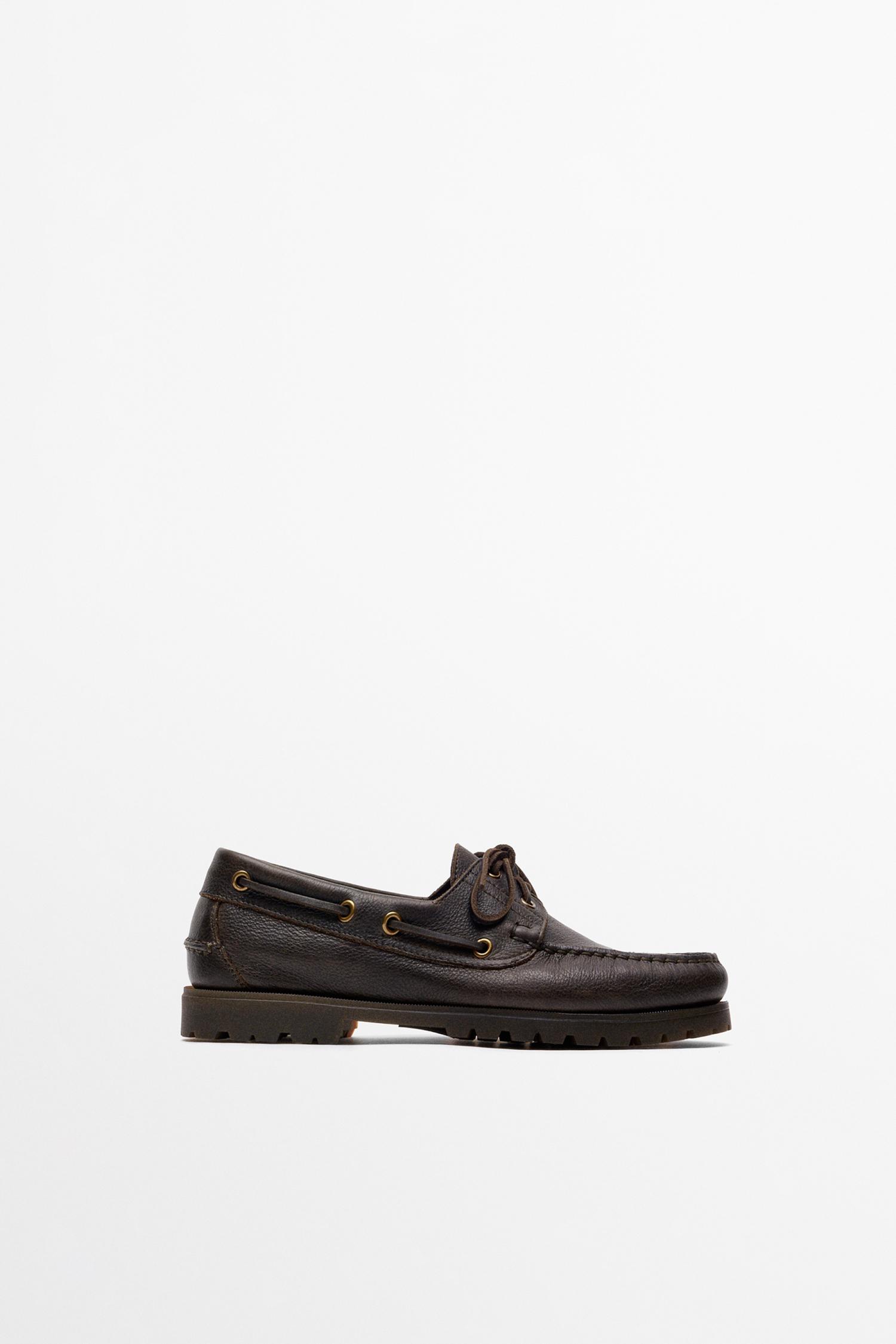 Nappa leather boat shoe — Dark brown