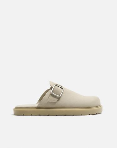 LEATHER BUCKLE CLOGS - Beige by Zara