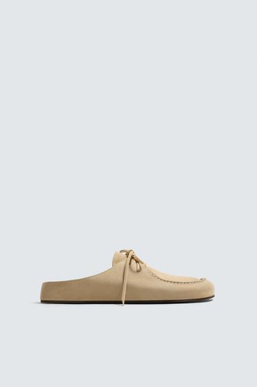 Zara LEATHER CLOGS - Beige