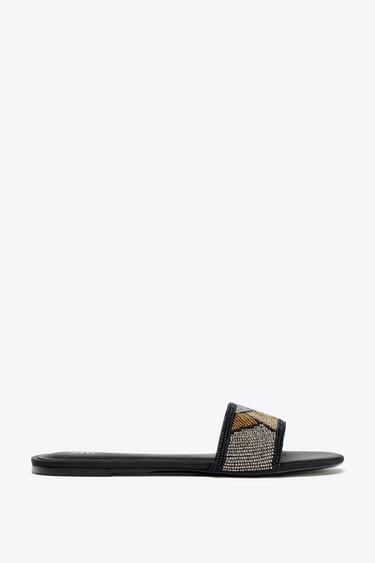 FLAT GLITTER SANDALS - Black by Zara - Image 0