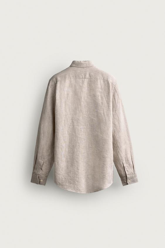 CHEMISE REGULAR FIT 100 % LIN - Beige clair de Zara - Image 6
