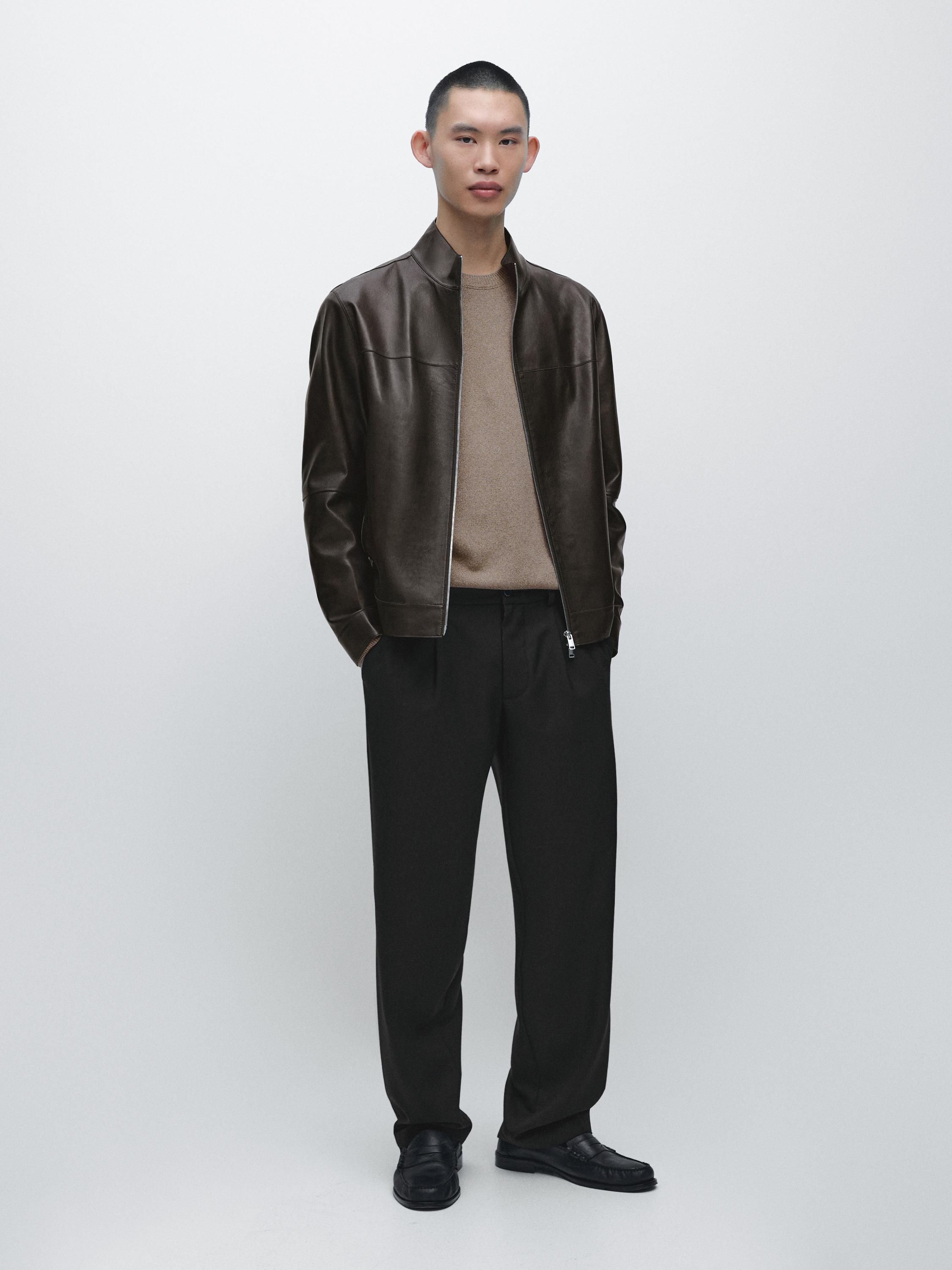 Distressed effect nappa leather jacket