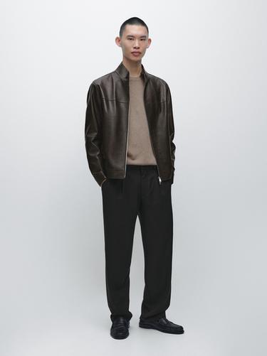 Zara Distressed nappa leather jacket - Dark brown - Image 0