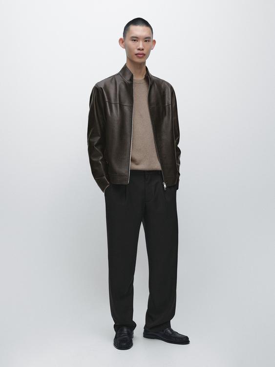 Distressed nappa leather jacket