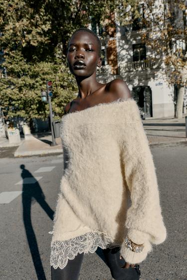 COMBINED KNIT JUMPER WITH LACE - Ecru by Zara