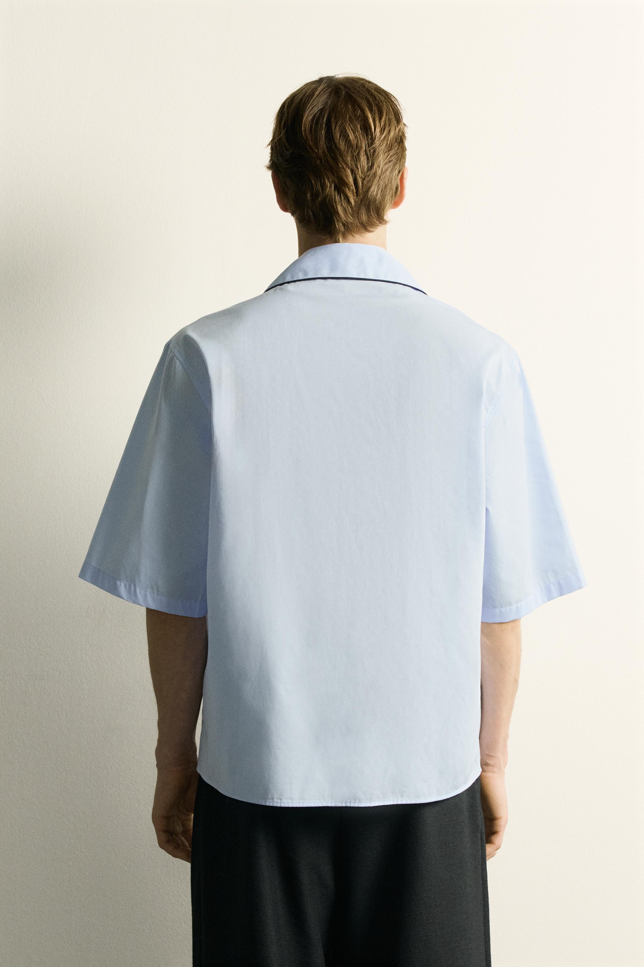 CONTRASTING PIPING RELAXED FIT SHIRT - Sky blue | ZARA United States